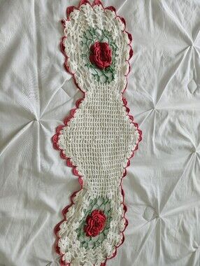 Vintage Handmade Rose Crocheted Doily
